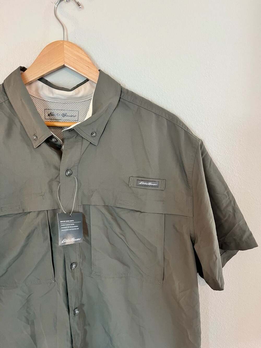 Eddie Bauer, Men's Ripstop Guide Short Sleeve Shirt, Green, Outdoorsy,Vented,XL